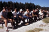 Waiting for Old Faithful, Yellowstone  (l to r) David Herman, Linton Wildrick, Bill Fuchs, Joe Head with the white hat, Larry Bennett. John McCormick second from right, Keith Wilson on far right.