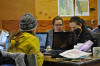 Nina, Erica, and Molly working in the study hall at YBRA