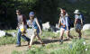PJ, Nina, Molly, Kelleen, and Lyra hiking through the periclase zone, Alta stock project