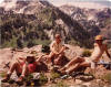 Larry Lew and friends near Duff's bench, Alta