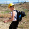 Lauren walks cautiously near the Stockton bar