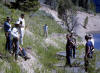 Slumped highway at Quake Lake, near Hebgen Lake, Montana