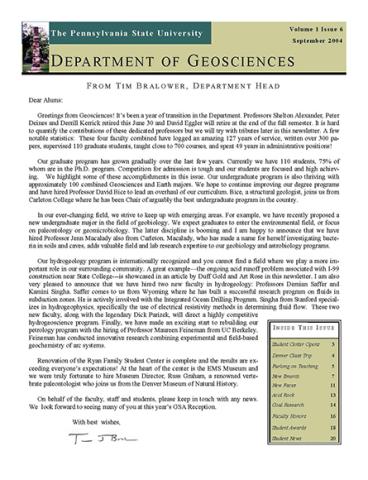 2004 Geosciences Cover 2004 Geosciences Cover
