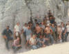 "zebra rock" at the Stillwater complex  Barry Scheetz at left, Duff Gold in blue shirt, Wayne Narr behind Duff, Bob Dickson below Duff, Steve and Mike Homiak to the right of Bob, Randy Scott at top right with yellow cap, Joe Babinetz shirtless with a hammer, Randy Wood in the back using his hand lens, Deane Smith in right background
