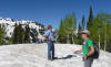 Don, with Tim Murray, looks for an outcrop buried in snow, Alta overthrust project