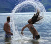 Travis' hair spray in circular motion, Jackson Lake