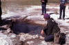 Hot spring at Beowawe Geothermal Field, Nevada. Student in the purple hat is an undergrad, "Critter." 